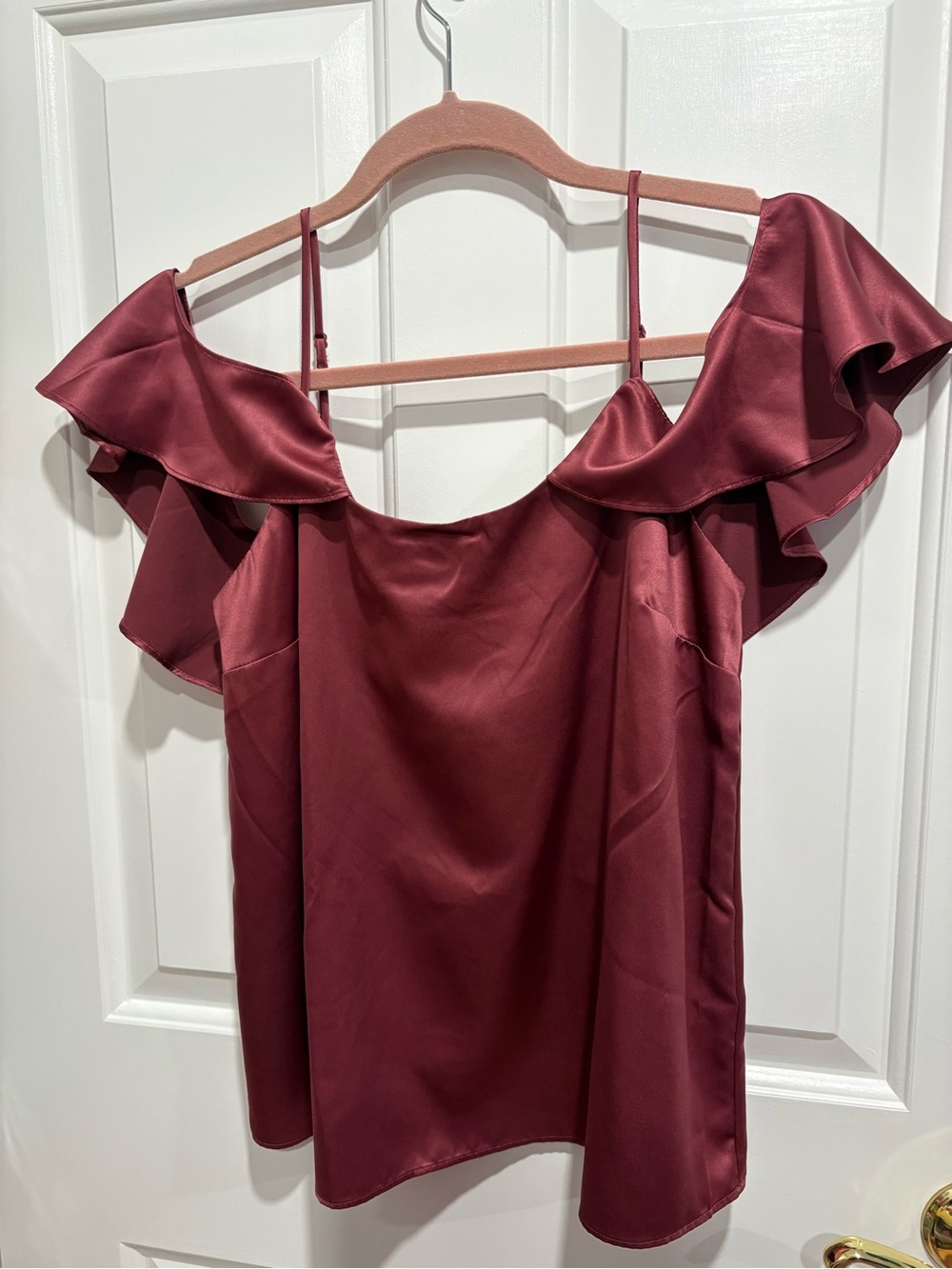 Set of 2 Off-Shoulder Ruffle Satin Top in Burgundy and Blue LC Lauren Conrad